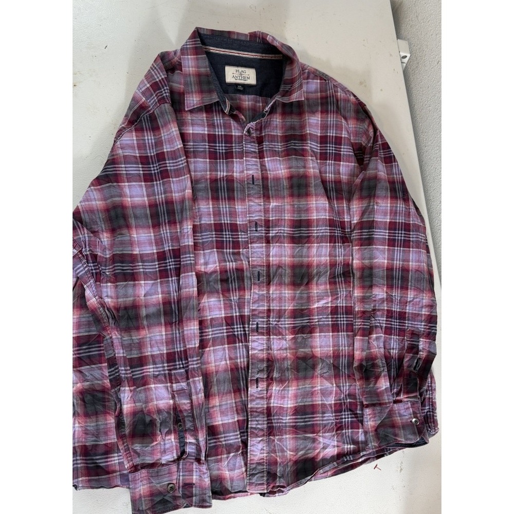 Flag & Anthem Size XXL 2x Mens Long Sleeve Shirt Button Up Purple‎ Plaid